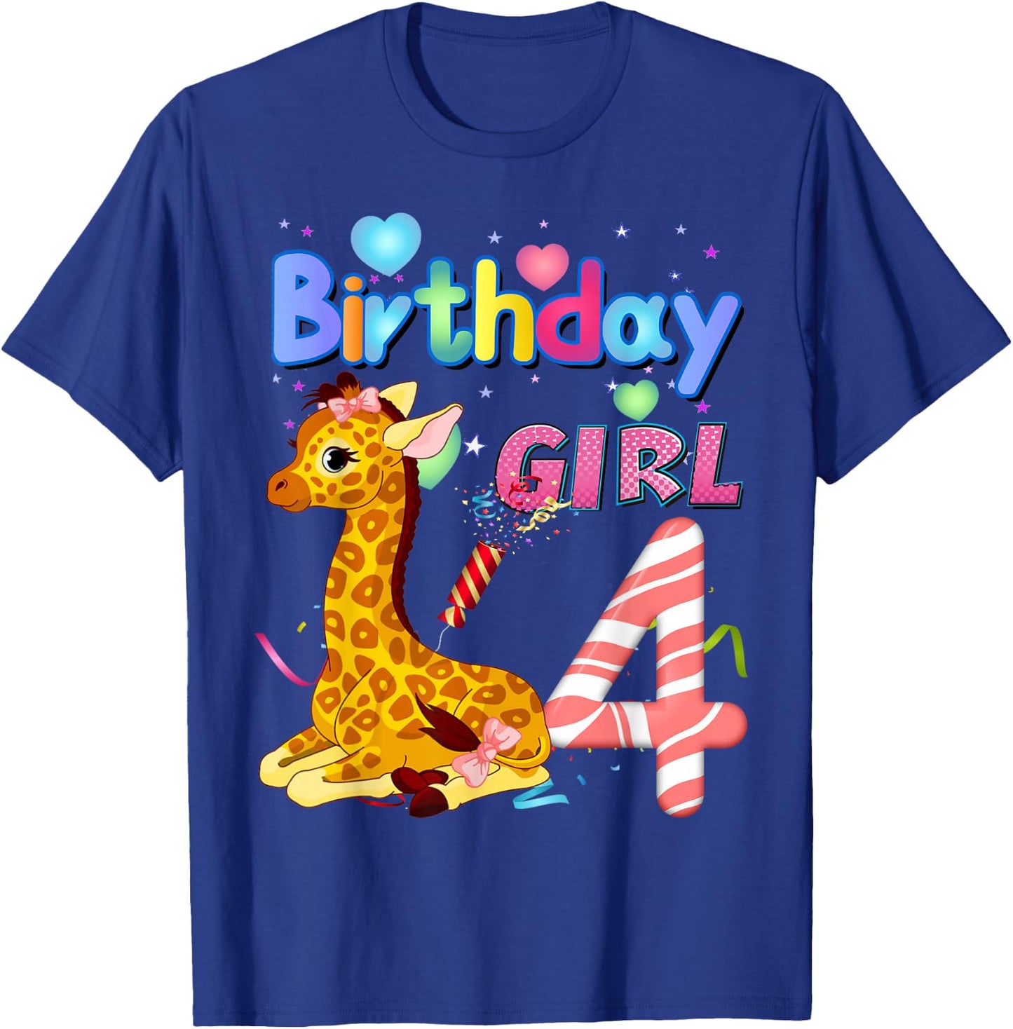Giraffe Birthday For Girl 4th Giraffe Birthday 4 Year Old) T-Shirt - T-Shirt | Royal