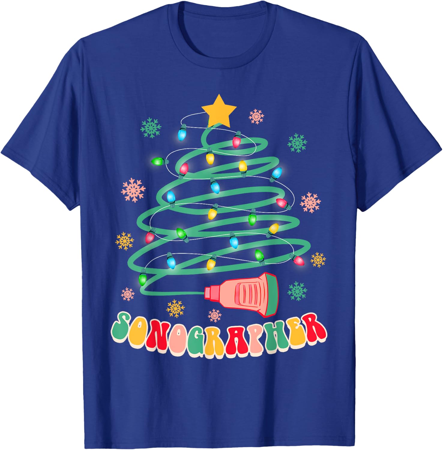 Xmas Vibes Sonographer Ultrasound Tech -Adults , Black, Small, Short Sleeve, Christmas-themed T-Shirt - T-Shirt | Royal