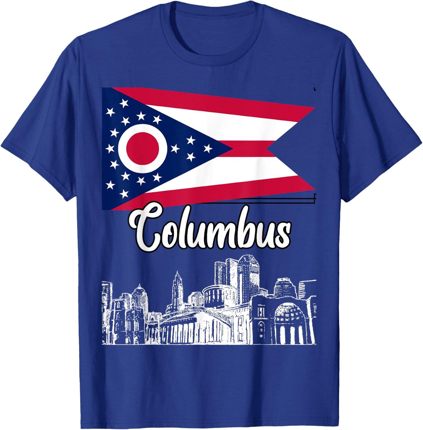 Columbus Ohio OH Souvenir Skyline Graphic Flag Design T-Shirt - T-Shirt | Royal