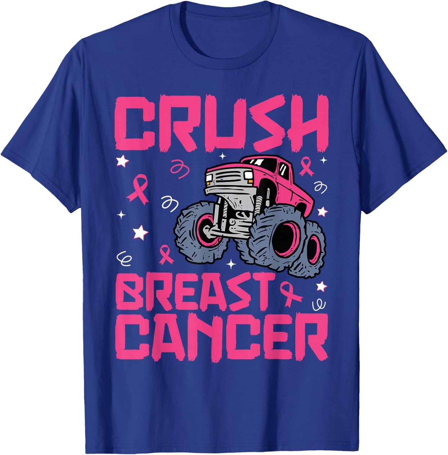Crush Breast Cancer Awareness Monster Truck kids Boys Girls T-Shirt - T-Shirt | Royal