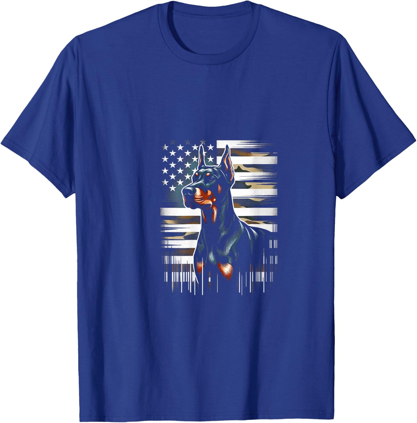 Doberman American Flag USA Flag T-Shirt - T-Shirt | Royal