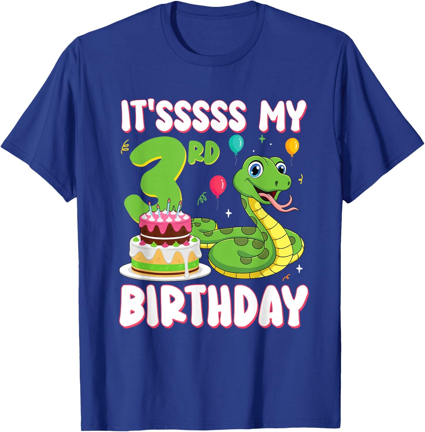 3 Year Old Snake 3rd Birthday Python Party Kids T-Shirt - T-Shirt | Royal