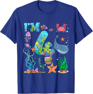 Kids 4 Year Old Boy Girl Sea Animals I'm Four 4th Birthday Kids T-Shirt - T-Shirt | Royal