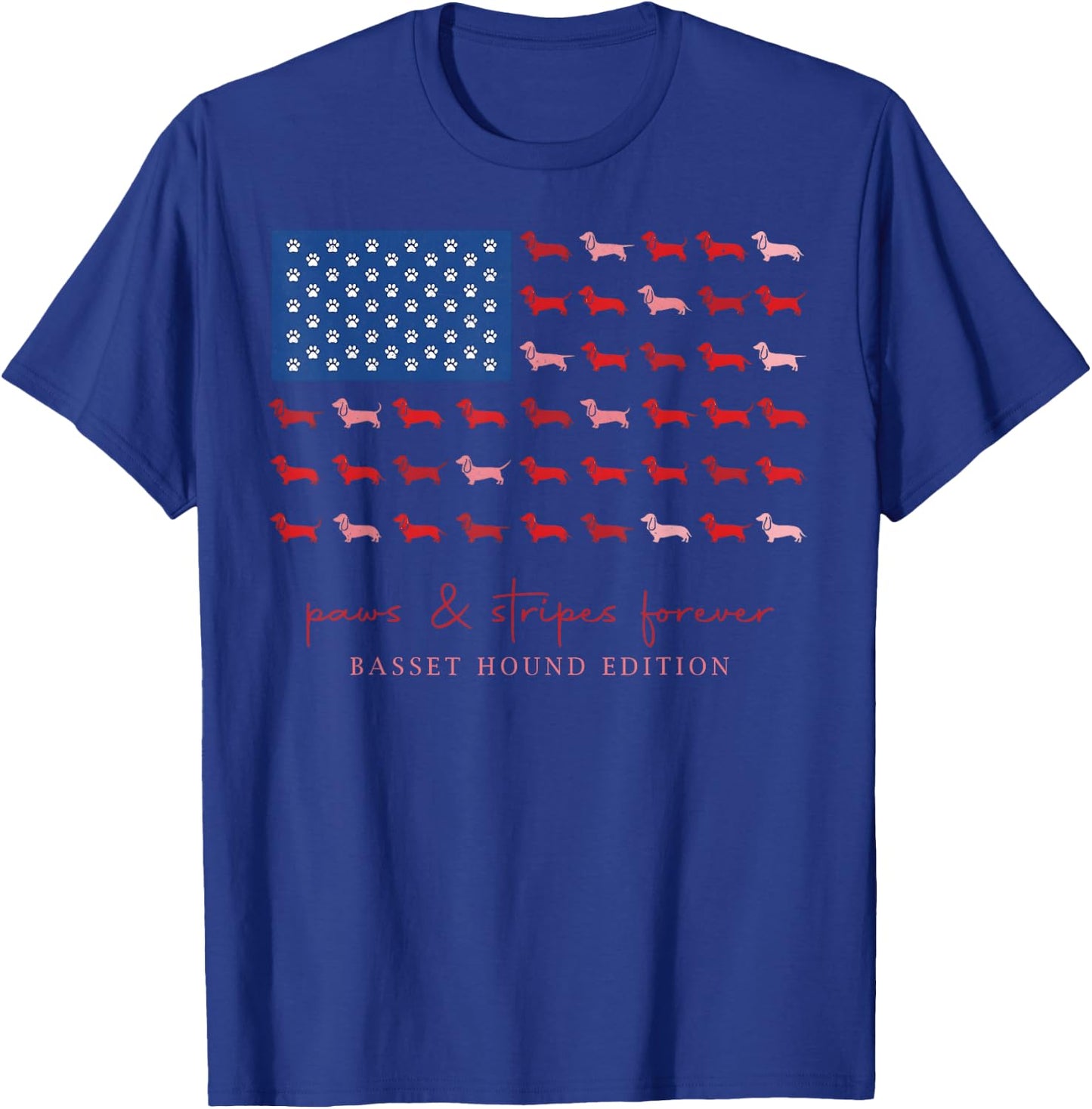 Paws and Stripes Forever Basset Hound USA Flag 4th of July T-Shirt - T-Shirt | Royal