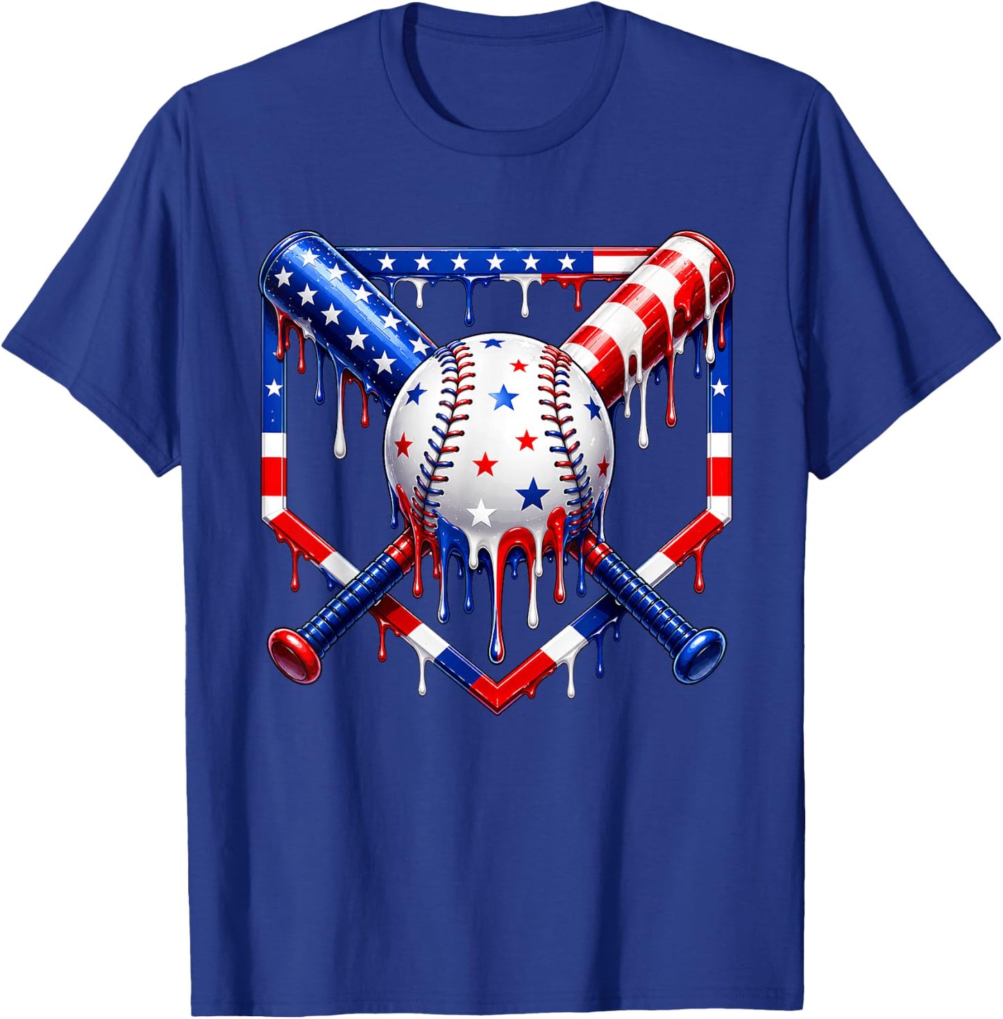 Baseball Drip Ice Cream USA Flag 4th of July Boys Youth Kids T-Shirt - T-Shirt | Royal