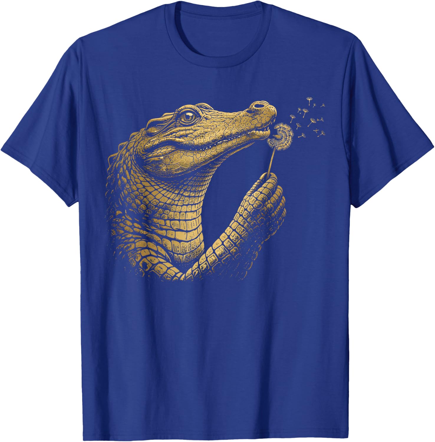 Funny Crocodile Blowing Wishes Alligator Blowing Dandelion T-Shirt - T-Shirt | Royal