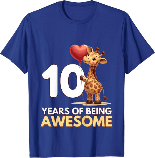 Kids Adorable 10th Birthday Giraffe T-Shirt - T-Shirt | Royal