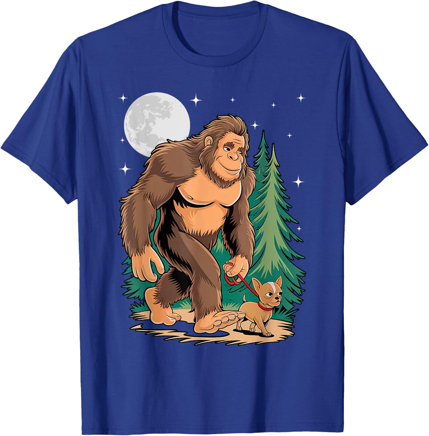 Funny Chihuahua Bigfoot Dog Walking Dog Mom Dad Kids T-Shirt - T-Shirt | Royal
