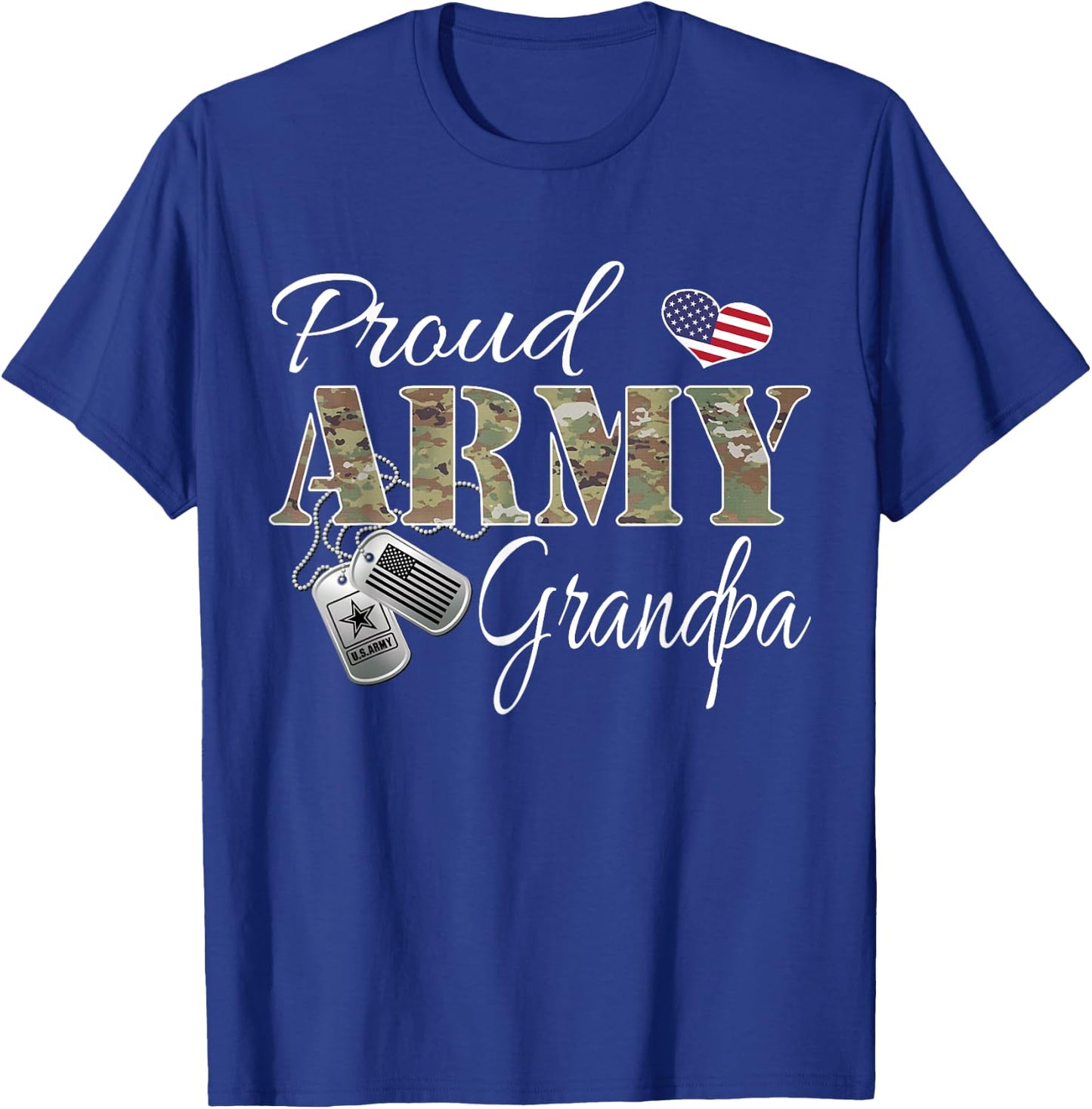 Proud Army Grandpa with Army Dog Tag US Flag Men Women T-Shirt - T-Shirt | Royal