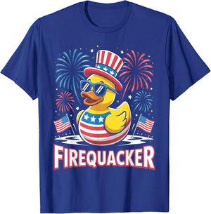 Firequacker Rubber Duck American Flag Fireworks 4th of July T-Shirt - T-Shirt | Royal