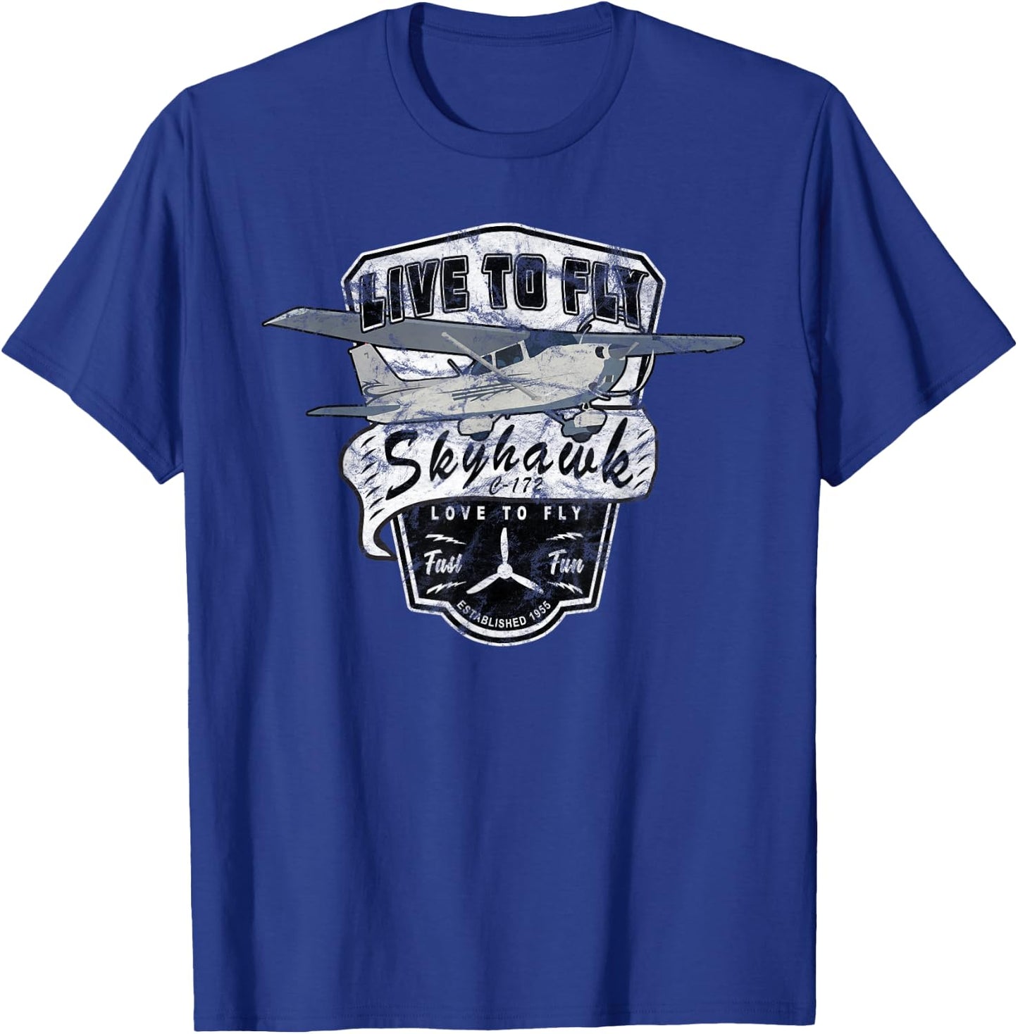 Live to Fly 172 Skyhawk Airplane Pilot Design T-Shirt - T-Shirt | Royal