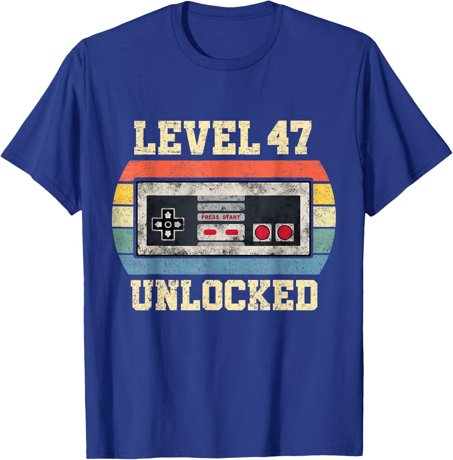 Level 47 Unlocked Funny 47 Year Old Gamer Gift 47th Birthday T-Shirt - T-Shirt | Royal