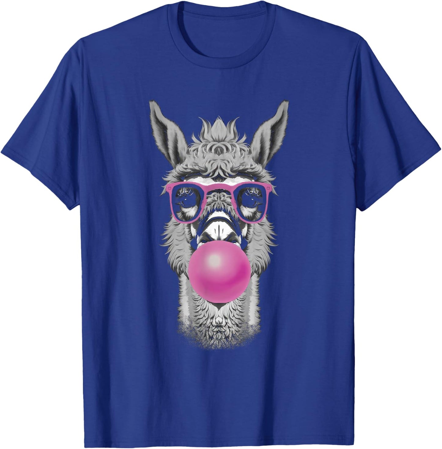 Funny Bubblegum Llama Pink Glasses and Bubble Gum Pop T-Shirt - T-Shirt | Royal