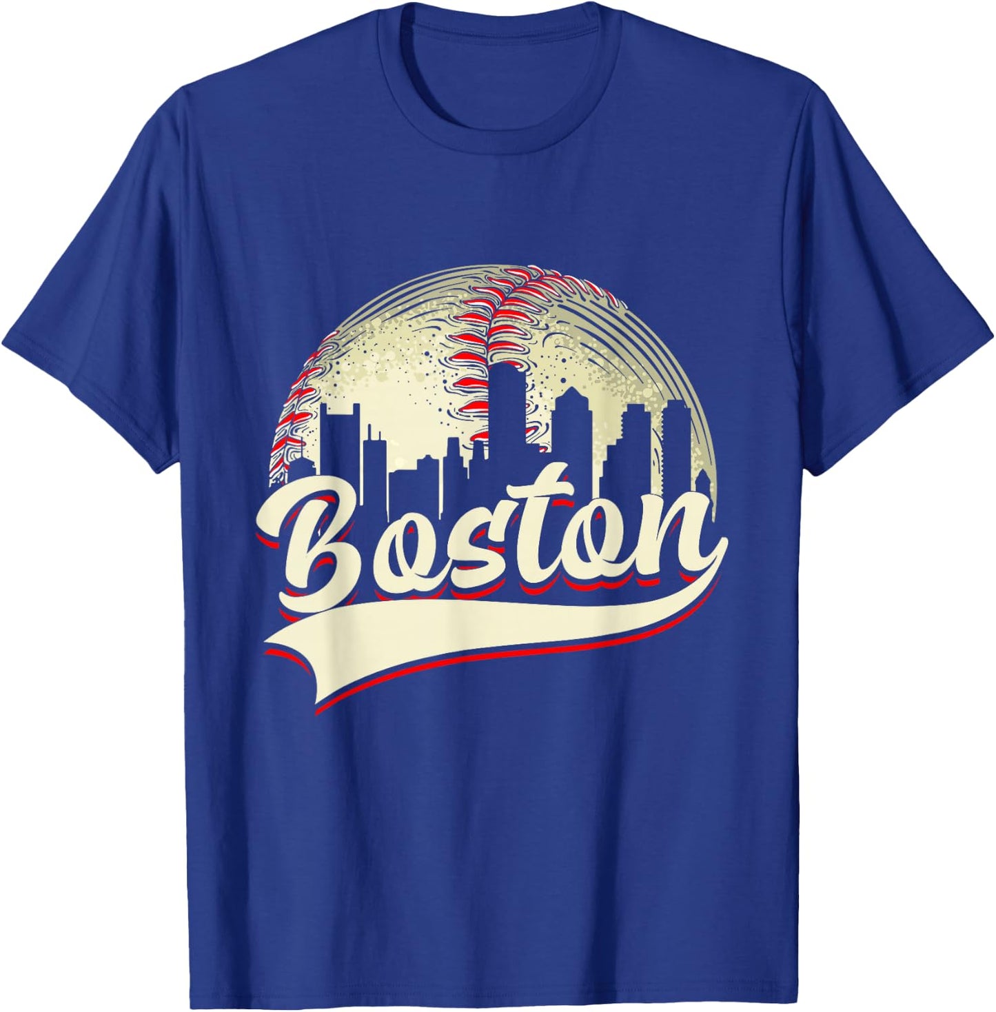 Boston Cityscape Graphic Baseball Lover Player and Fans T-Shirt - T-Shirt | Royal