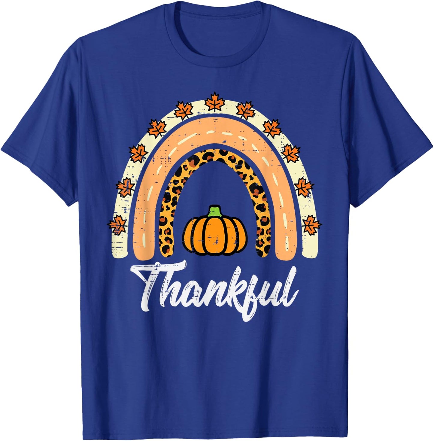 Thanksgiving Rainbow Thankful Fall Women Girls Kids Youth T-Shirt - T-Shirt | Royal