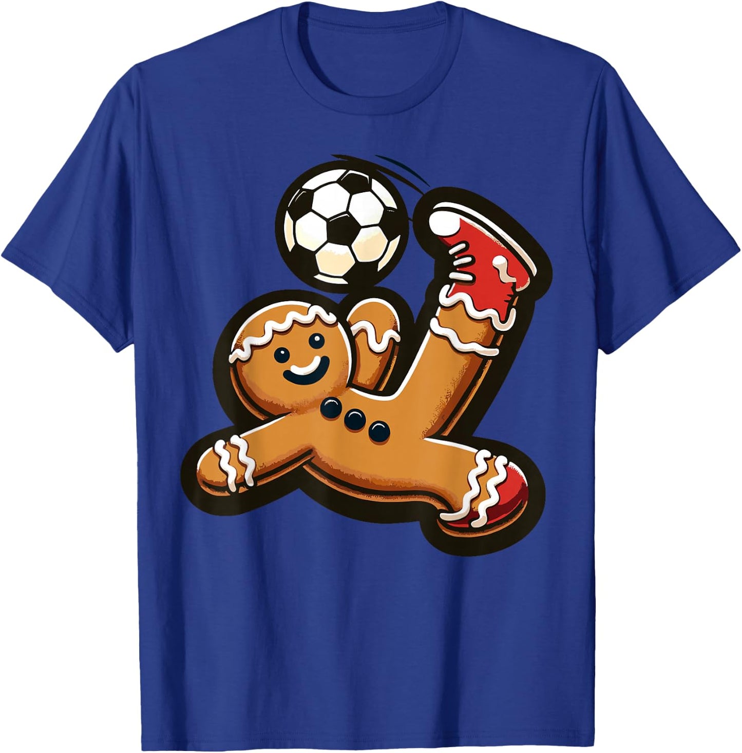 Gingerbread Plays Soccer Bicycle Kick, Cookie Christmas T-Shirt - T-Shirt | Royal