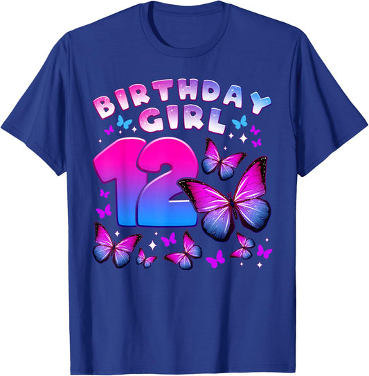 Birthday Girl 12 Years Old Butterfly Number 12 T-Shirt - T-Shirt | Royal