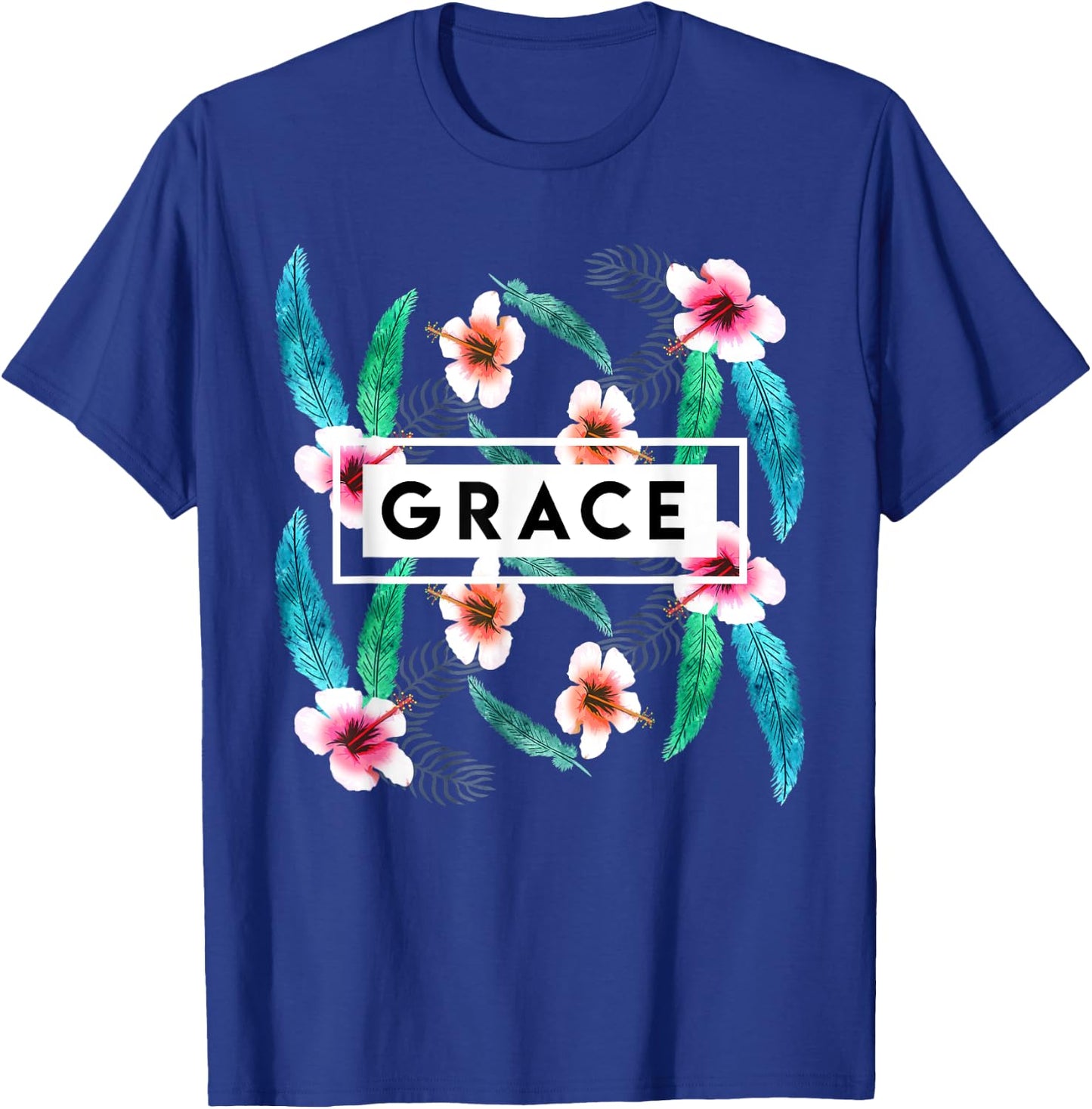 Grace On Flowers Religion Faith God Jesus Christian Gift T-Shirt - T-Shirt | Royal