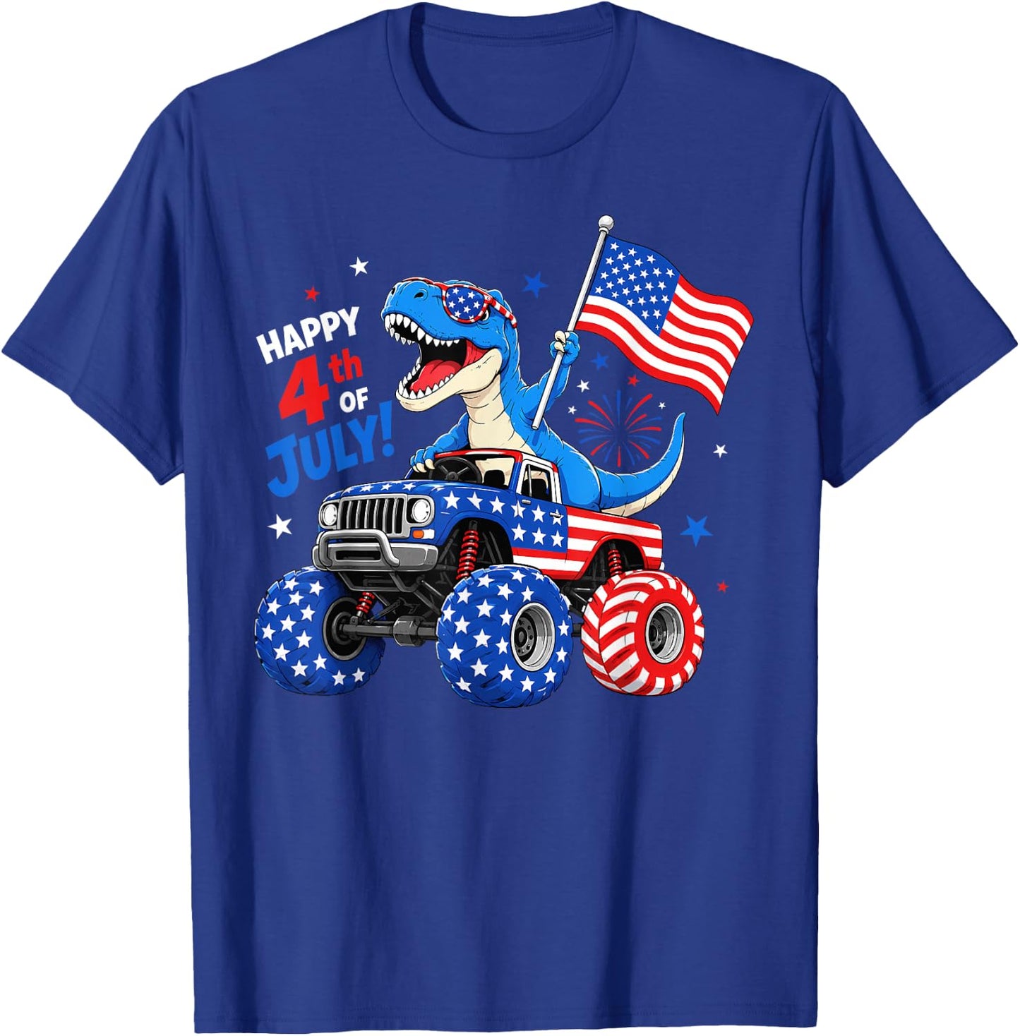 Patriotic Dinosaur Monster Truck 4th of July Toddler Boys T-Shirt - T-Shirt | Royal