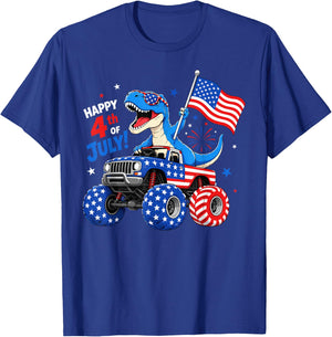Patriotic Dinosaur Monster Truck 4th of July Toddler Boys T-Shirt - T-Shirt | Royal