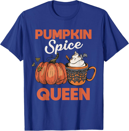 Pumpkin Spice Queen Coffee Pumpkin Web Spiders Halloween T-Shirt - T-Shirt | Royal