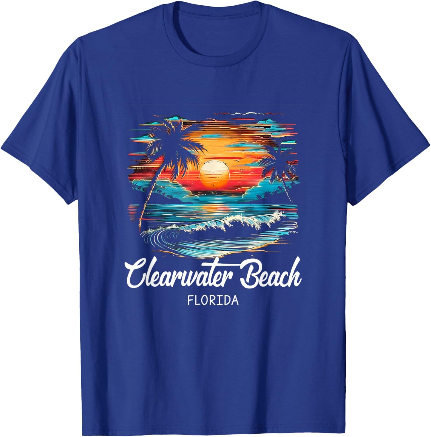 Family Vacation Retro Sunset Florida Clearwater Beach T-Shirt - T-Shirt | Royal