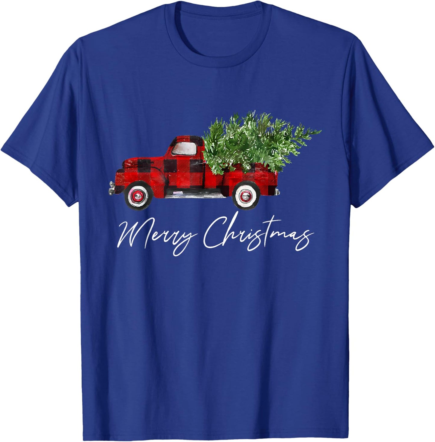 Red Buffalo Plaid Pickup Truck with Tree Merry Christmas T-Shirt - T-Shirt | Royal