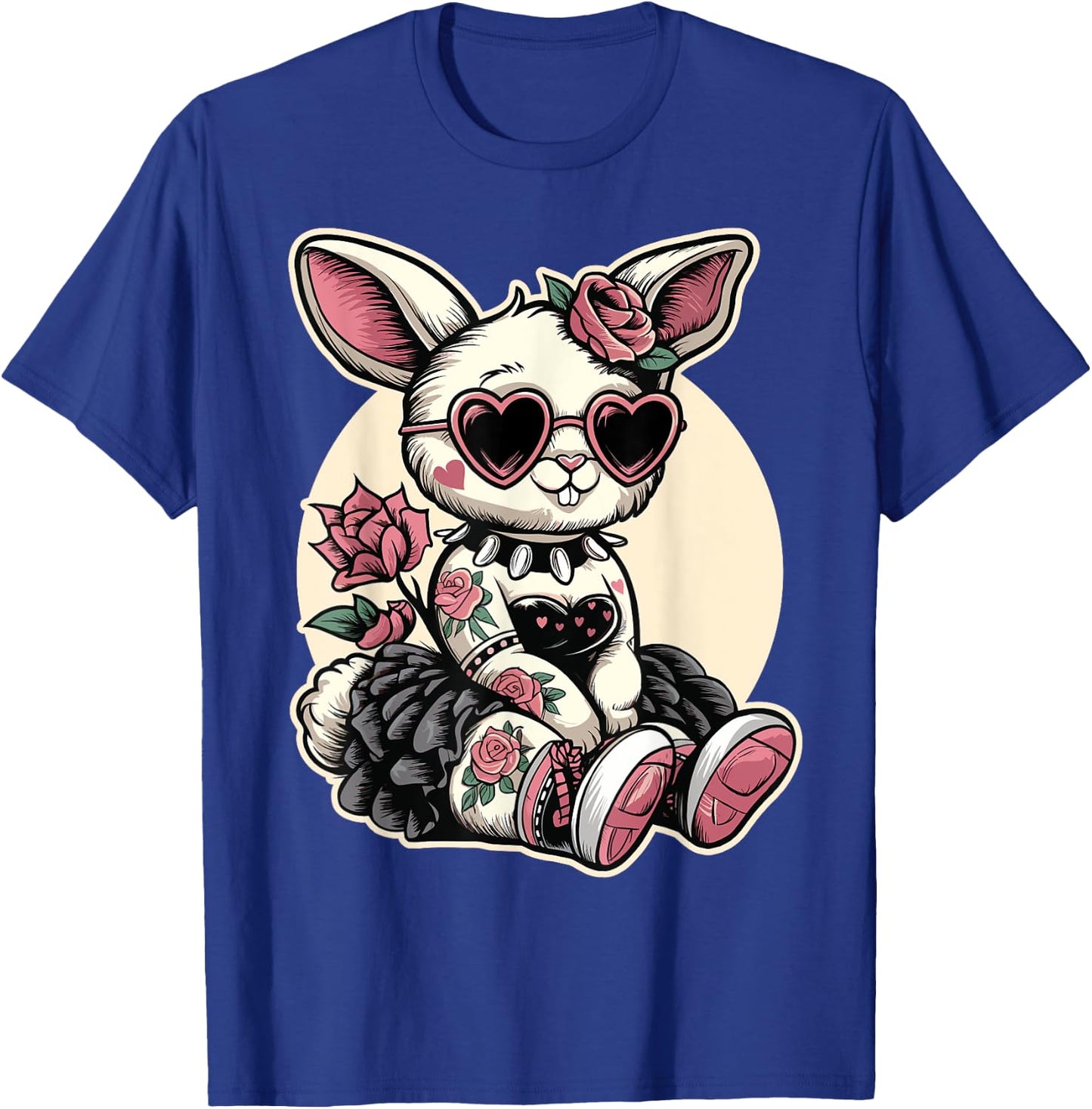 Gothic Kawaii Bunny with Heart Glasses T-Shirt - T-Shirt | Royal