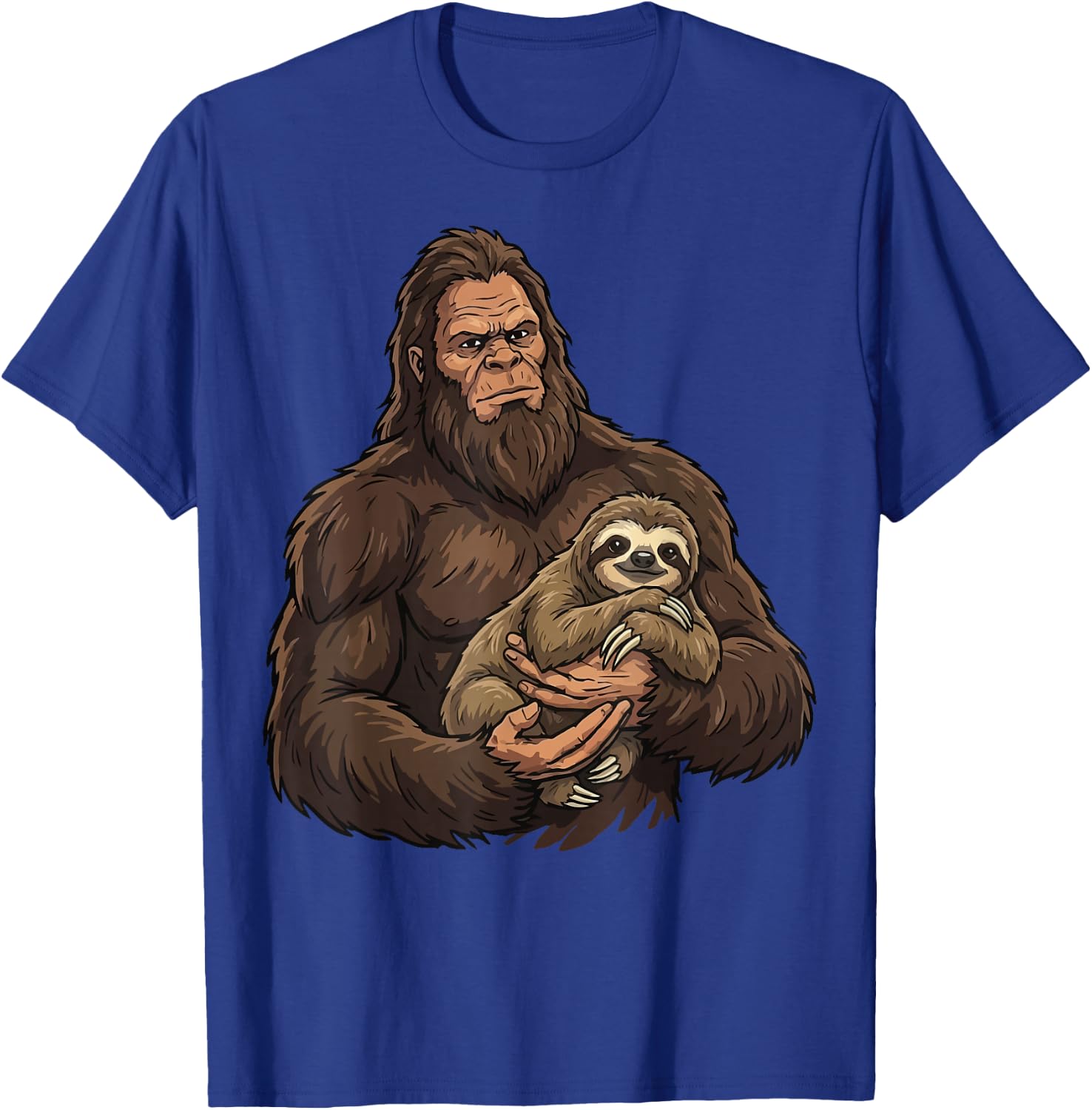 Bigfoot Holding Sloth T-Shirt - T-Shirt | Royal