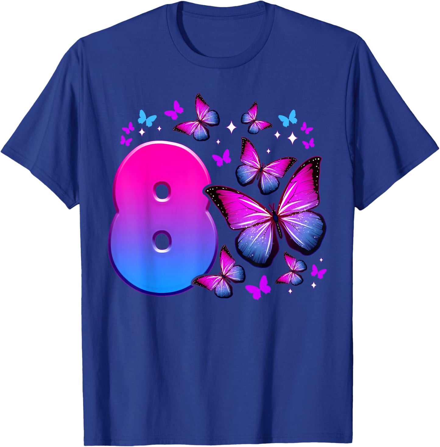 Birthday Girl 8 Years Old Butterfly Number 8 T-Shirt - T-Shirt | Royal