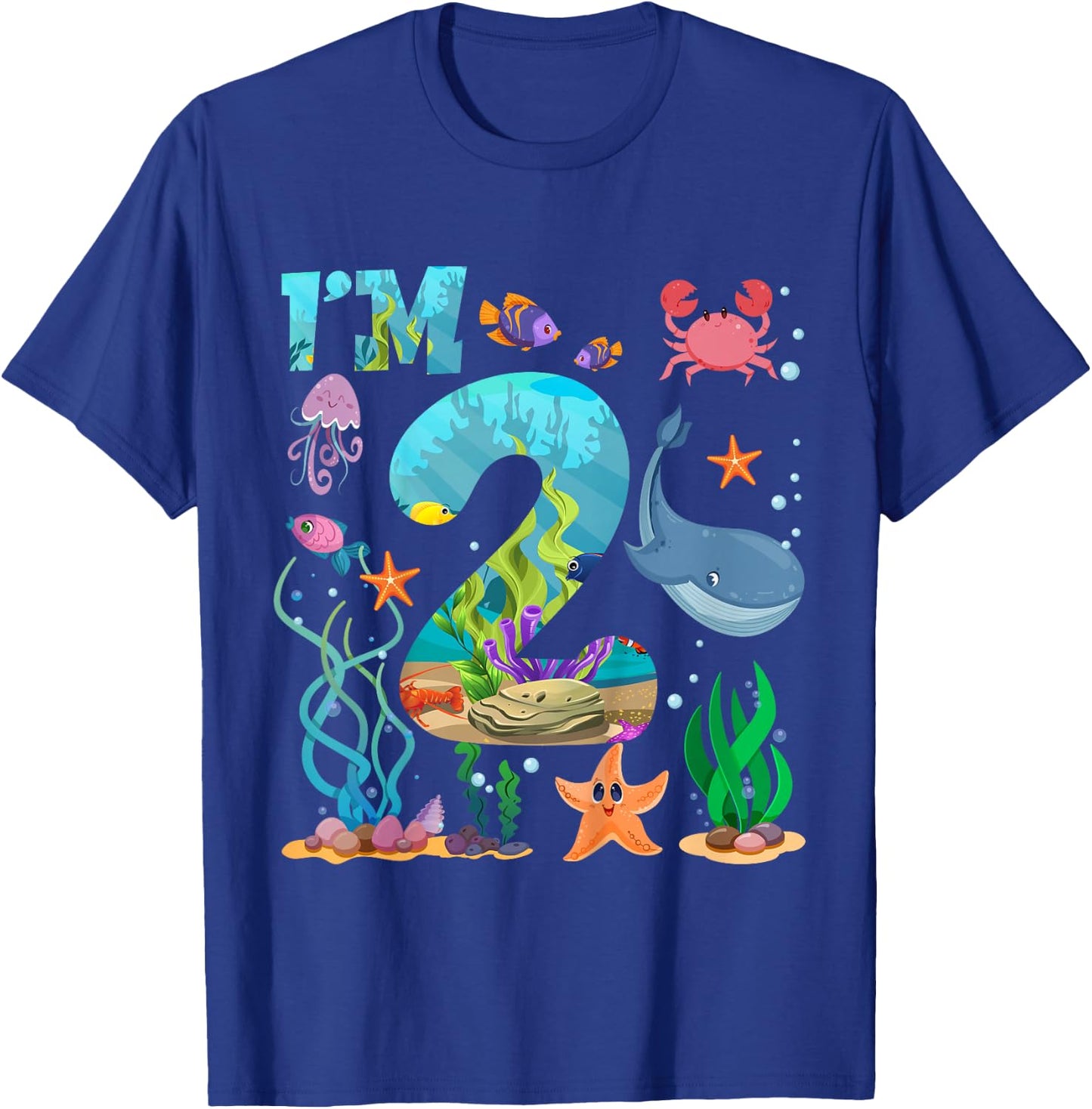 2 Year Old Boy Girl Sea Animals I'm Two 2nd Birthday Kids T-Shirt - T-Shirt | Royal