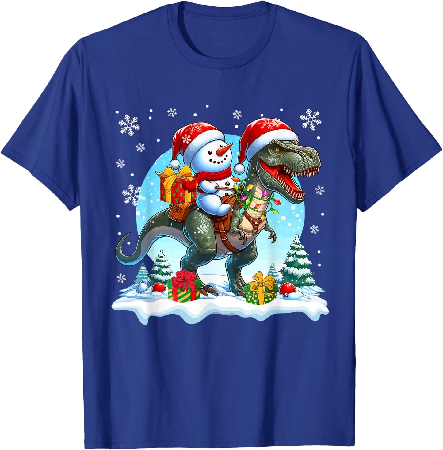 Santa Snowman Riding T-Rex Christmas Family Kids Toddler T-Shirt - T-Shirt | Royal