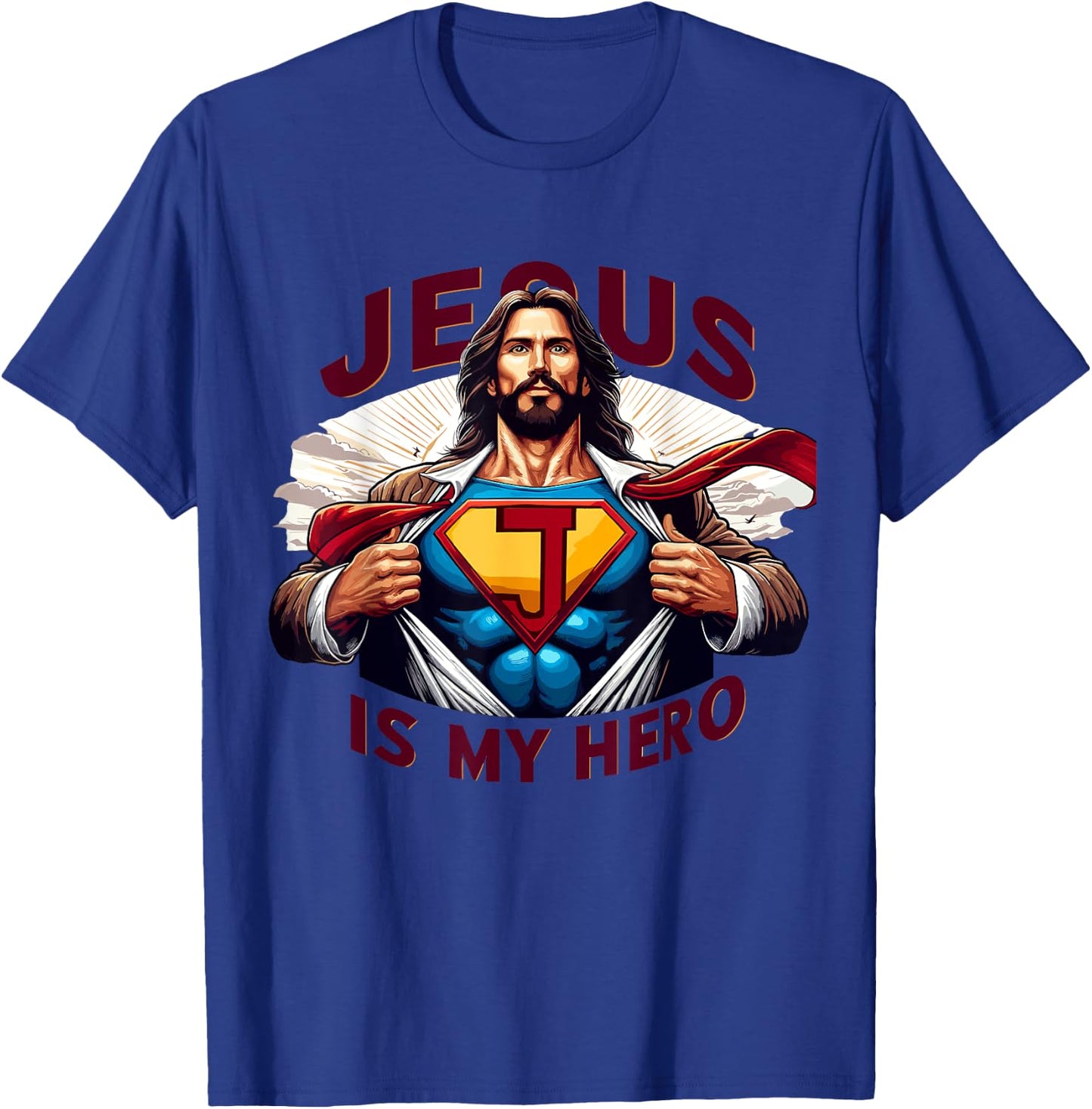 Jesus Is My Superhero Religious Christian Catholic Rizzen , Small, Black T-Shirt - T-Shirt | Royal