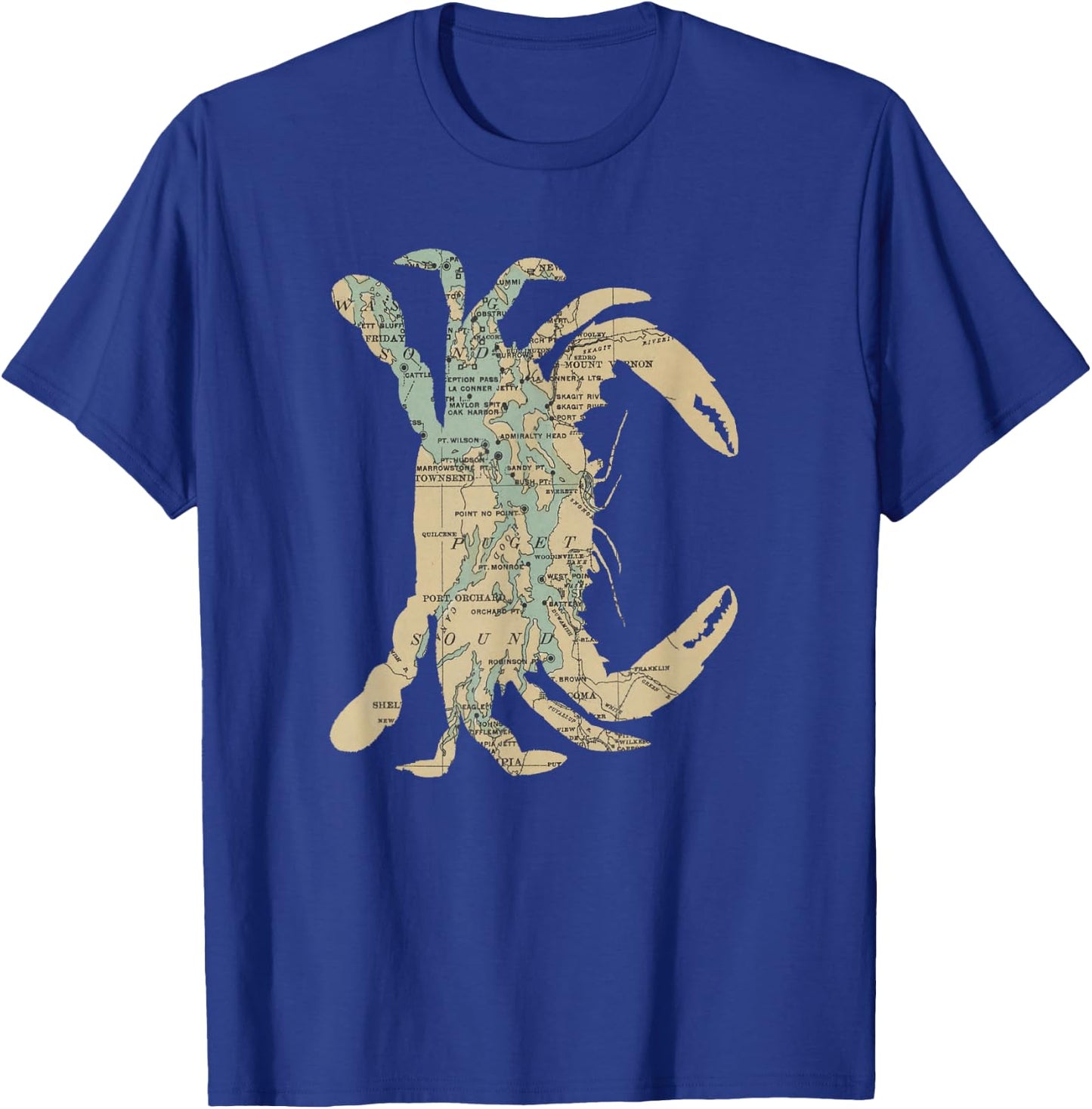 Puget Sound Washington State Crab Silhouette Map T-Shirt - T-Shirt | Royal