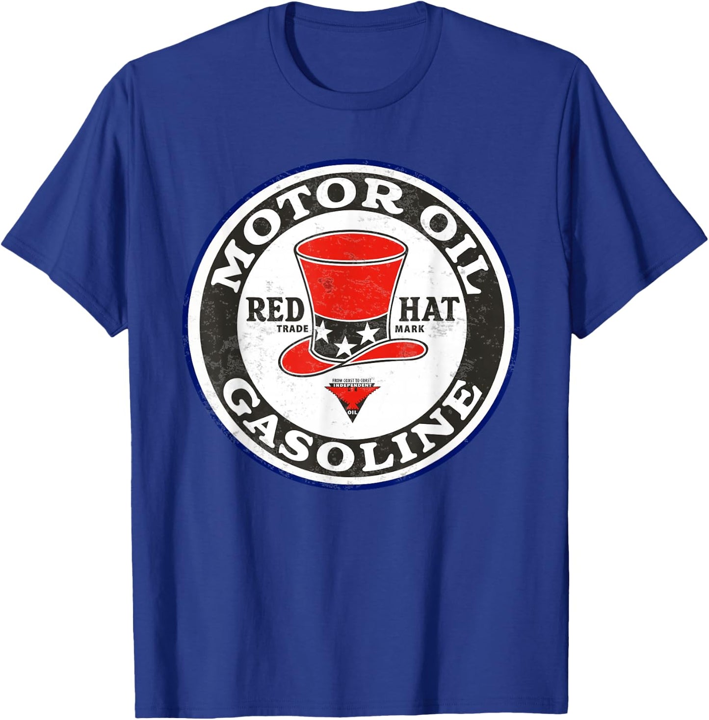 Retro Vintage Gas Station Red Hat Motor Oil Car Bike Garage T-Shirt - T-Shirt | Royal