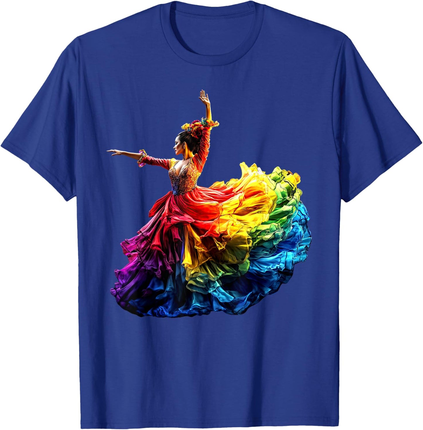 Flamenco Dancer Dress Colorful Rainbow Flamenco , Black, S T-Shirt - T-Shirt | Royal