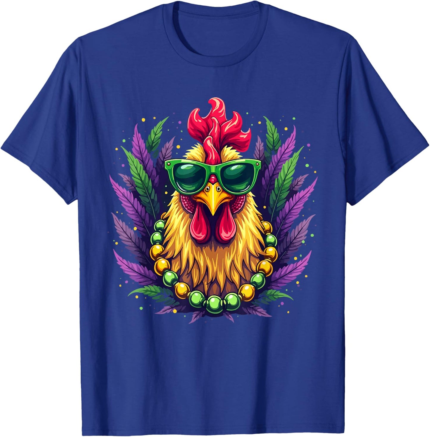 Chicken Sunglasses Beads Farmer New Orleans Party Mardi Gras T-Shirt - T-Shirt | Royal