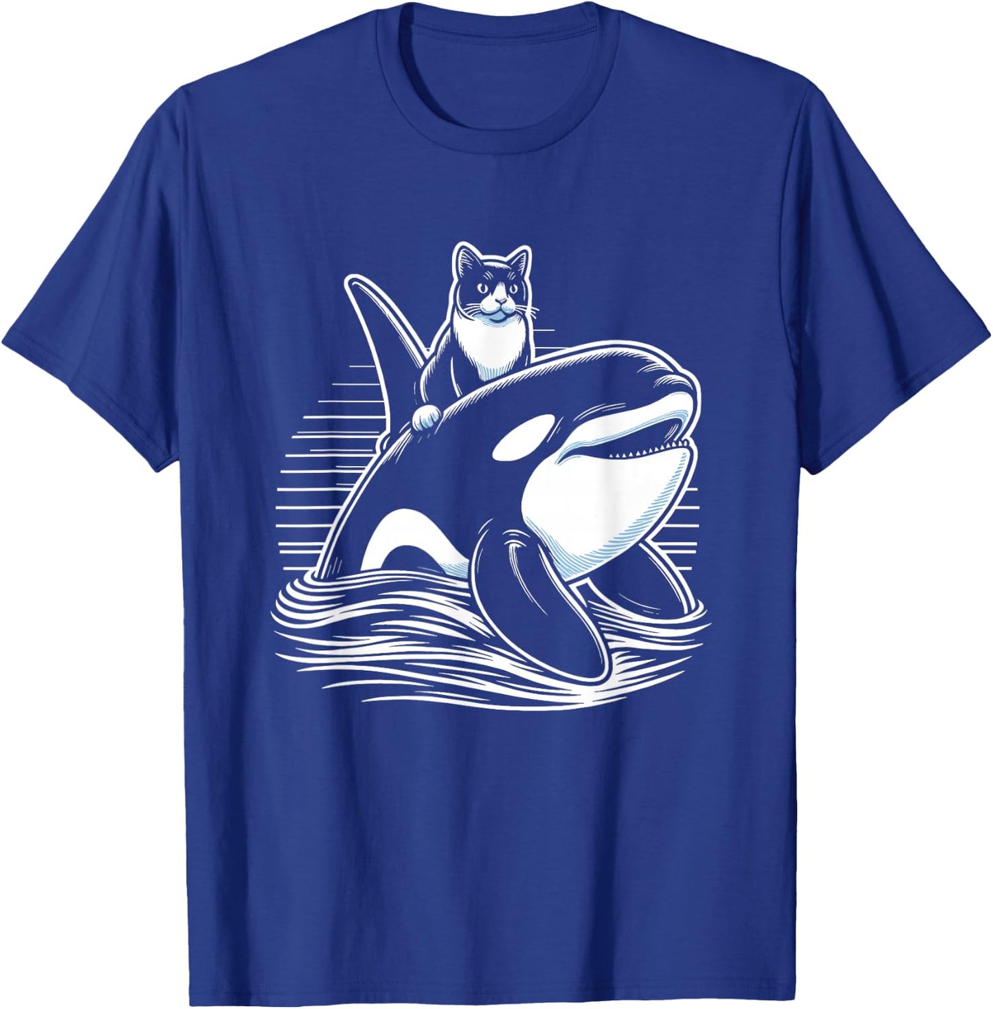 Cat Riding Orca Whale Funny T-Shirt - T-Shirt | Royal