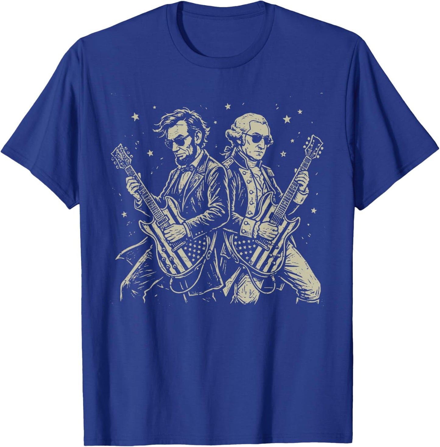 Lincoln Washington Guitar Rock 4th of July Abe Men Boys Kids T-Shirt - T-Shirt | Royal