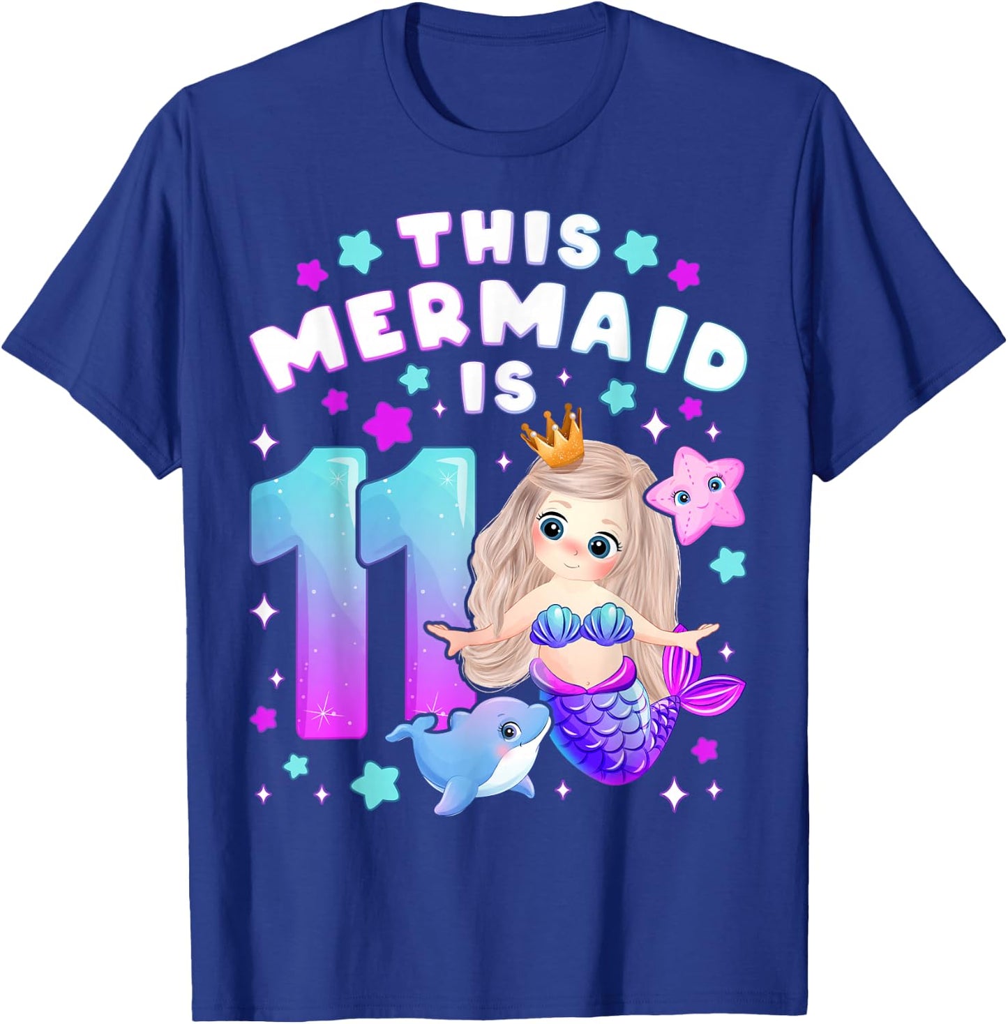 11th Birthday, Girl 11 Years, Mermaid, Number 11 T-Shirt - T-Shirt | Royal
