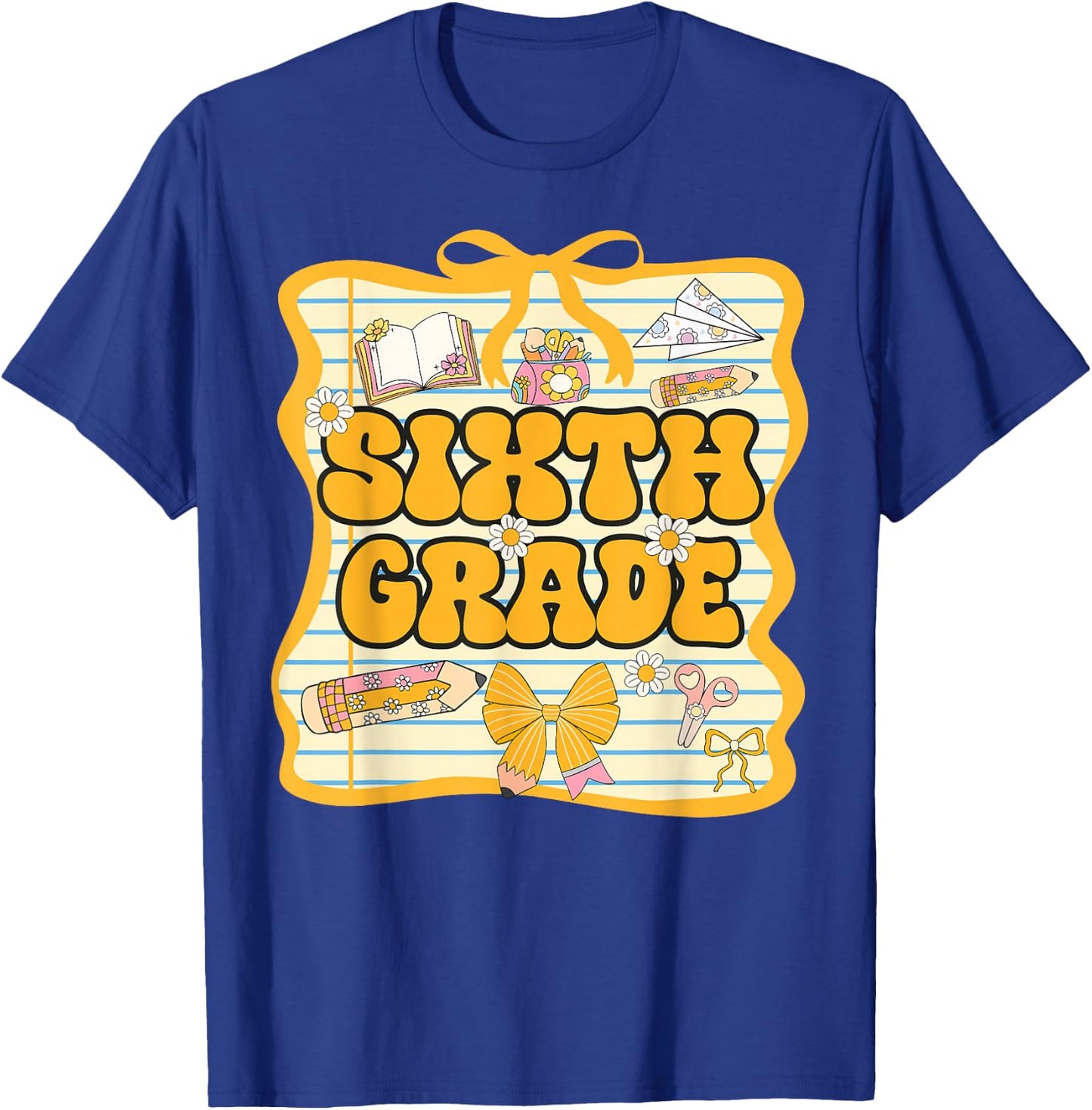 Sixth Grade Back To School Kids Girls Bow 6th Grade Groovy T-Shirt - T-Shirt | Royal