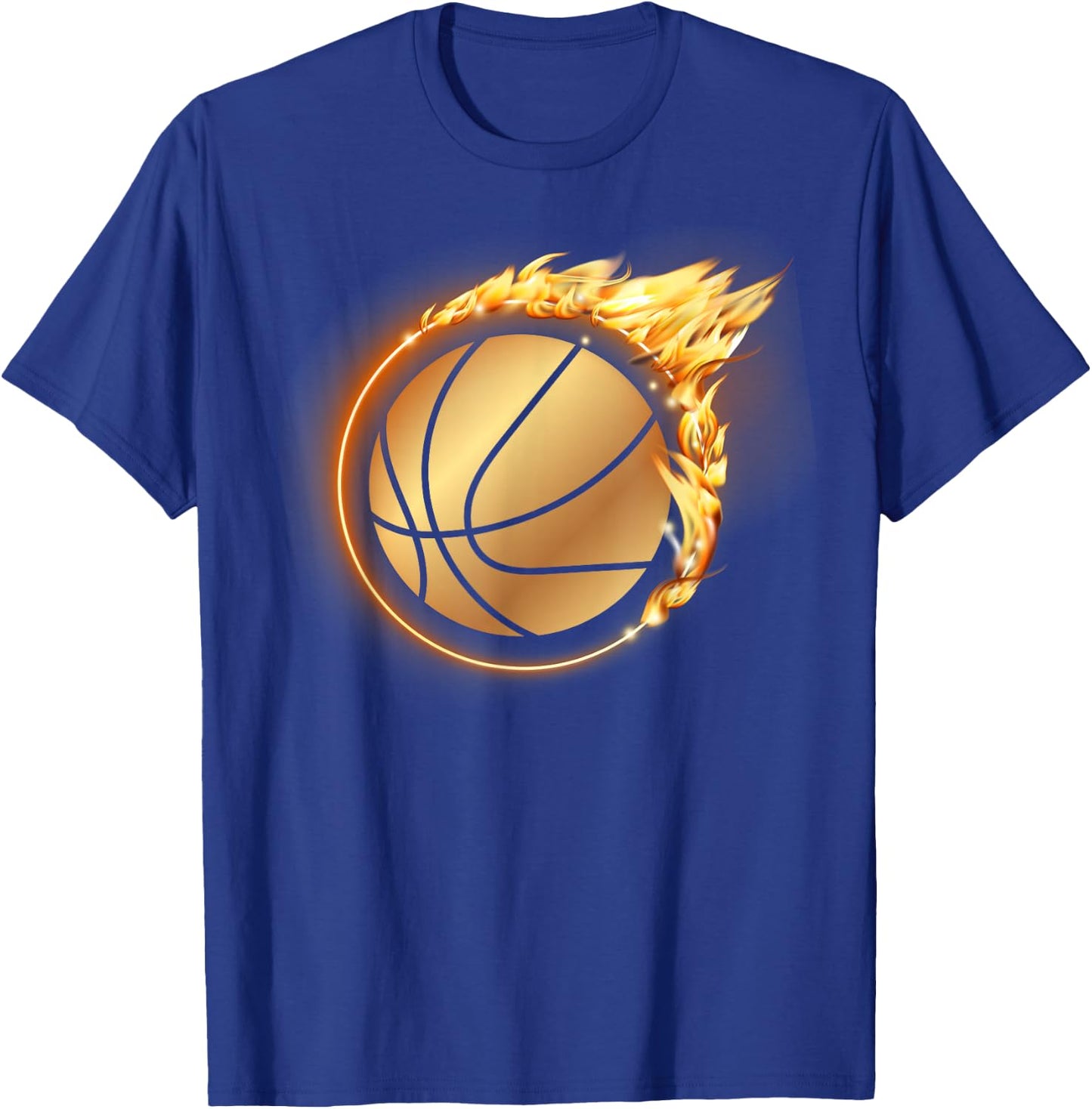 Flaming Gold Basketball Slam Dunk Hoop Fire Basketball Flame T-Shirt - T-Shirt | Royal