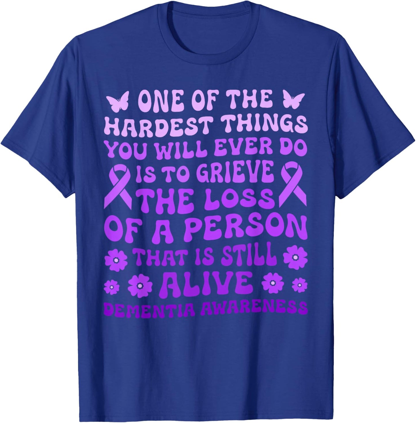 Dementia Alzheimer's Awareness Women Purple Flower Butterfly T-Shirt - T-Shirt | Royal