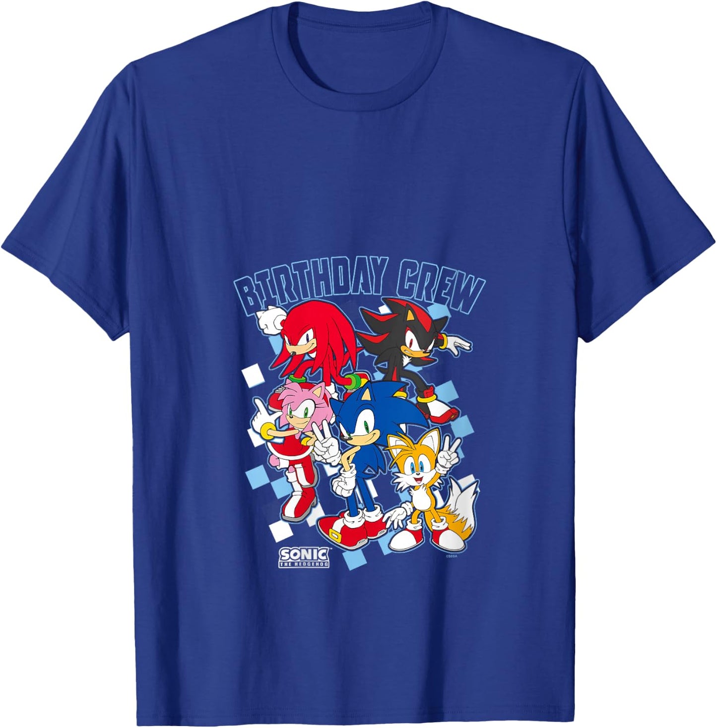 Sonic The Hedgehog Birthday Cre Group Shot Big Chest Logo V-Neck T-Shirt - T-Shirt | Royal