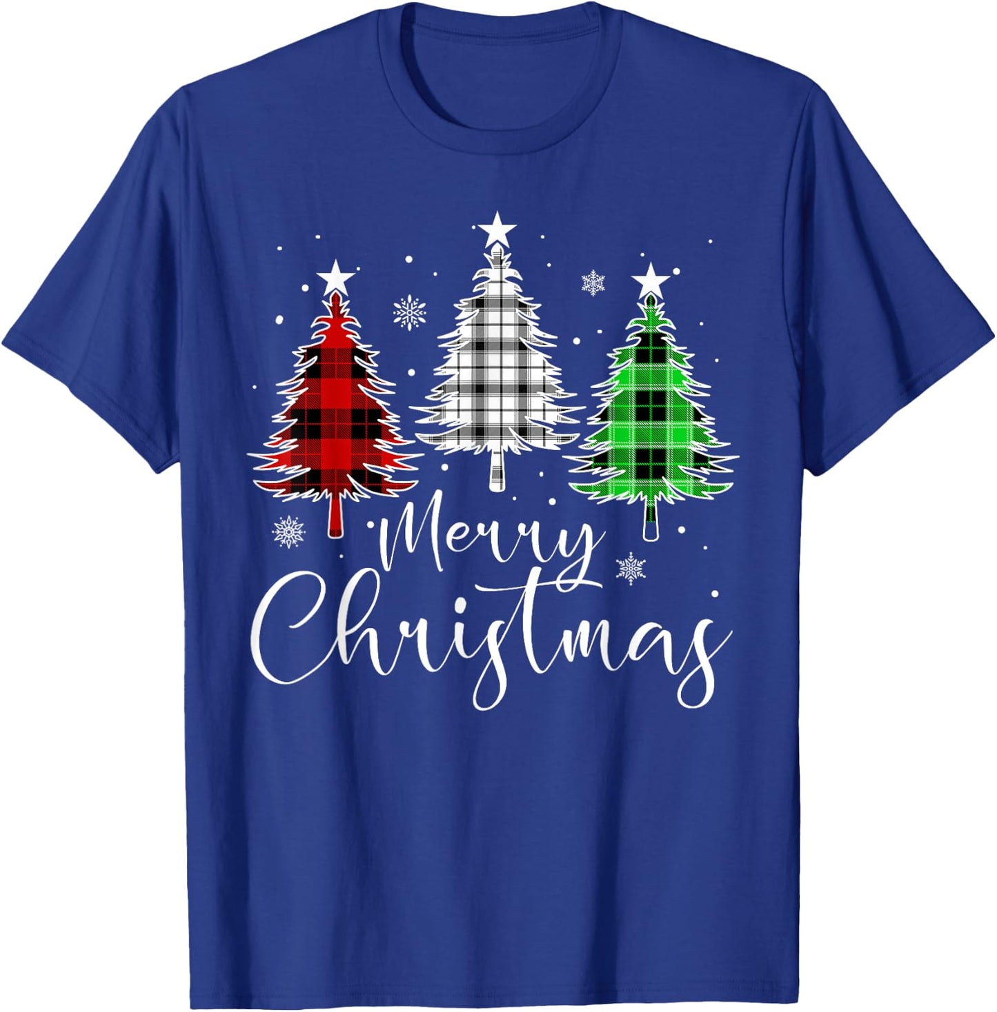 Christmas Tree Buffalo Plaid Red White Green Light Family T-Shirt - T-Shirt | Royal