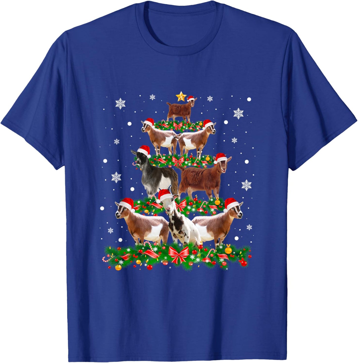 Goat Christmas Pajama Shirt Xmas Goats Tree Lights Santa Hat T-Shirt - T-Shirt | Royal