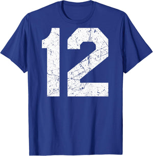 Jersey Uniform Number #12 Athletic, 12th Birthday T-Shirt - T-Shirt | Royal