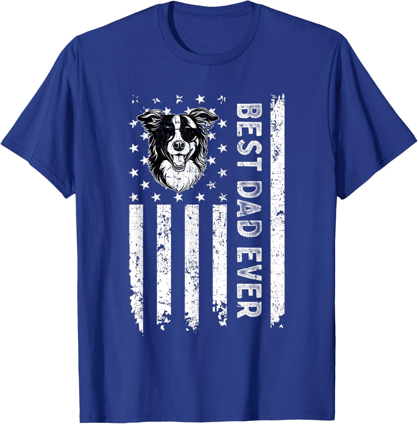 Best Border Collie Dog Dad Ever Fathers Day USA Flag T-Shirt - T-Shirt | Royal