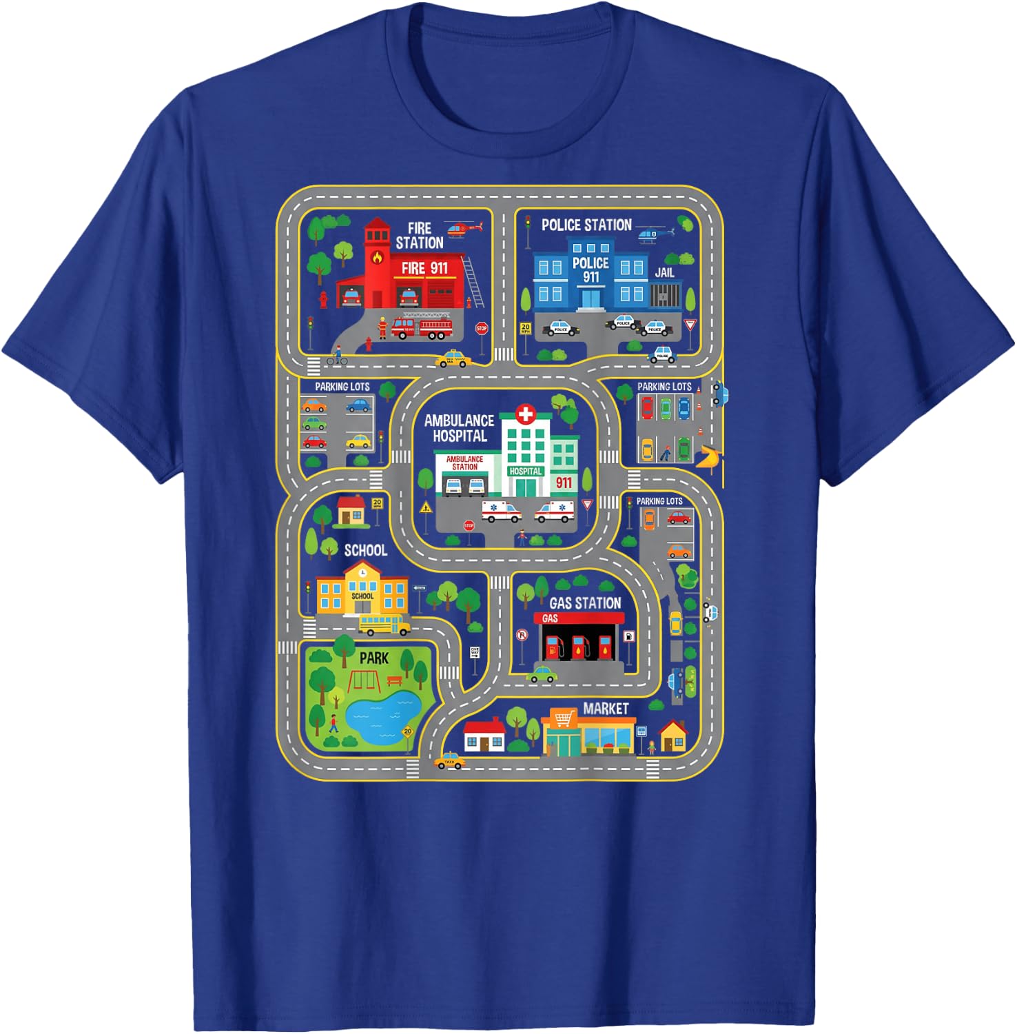 Play Cars On Dads Back City Map Race Track Tired Dads Funny T-Shirt - T-Shirt | Royal