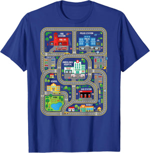Play Cars On Dads Back City Map Race Track Tired Dads Funny T-Shirt - T-Shirt | Royal